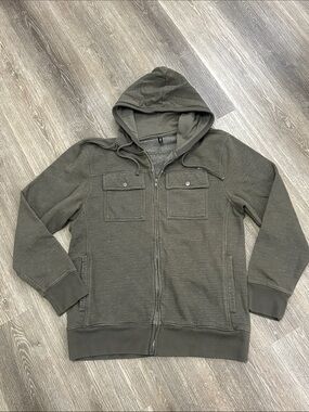 RVCA Men's Olive Green Hooded Zip Sweater